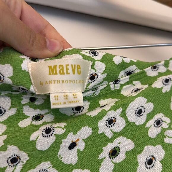 Anthropologie Maeve Green Floral Casual The Lille Side-Slit Midi Skirt Size 12 - Picture 3 of 5